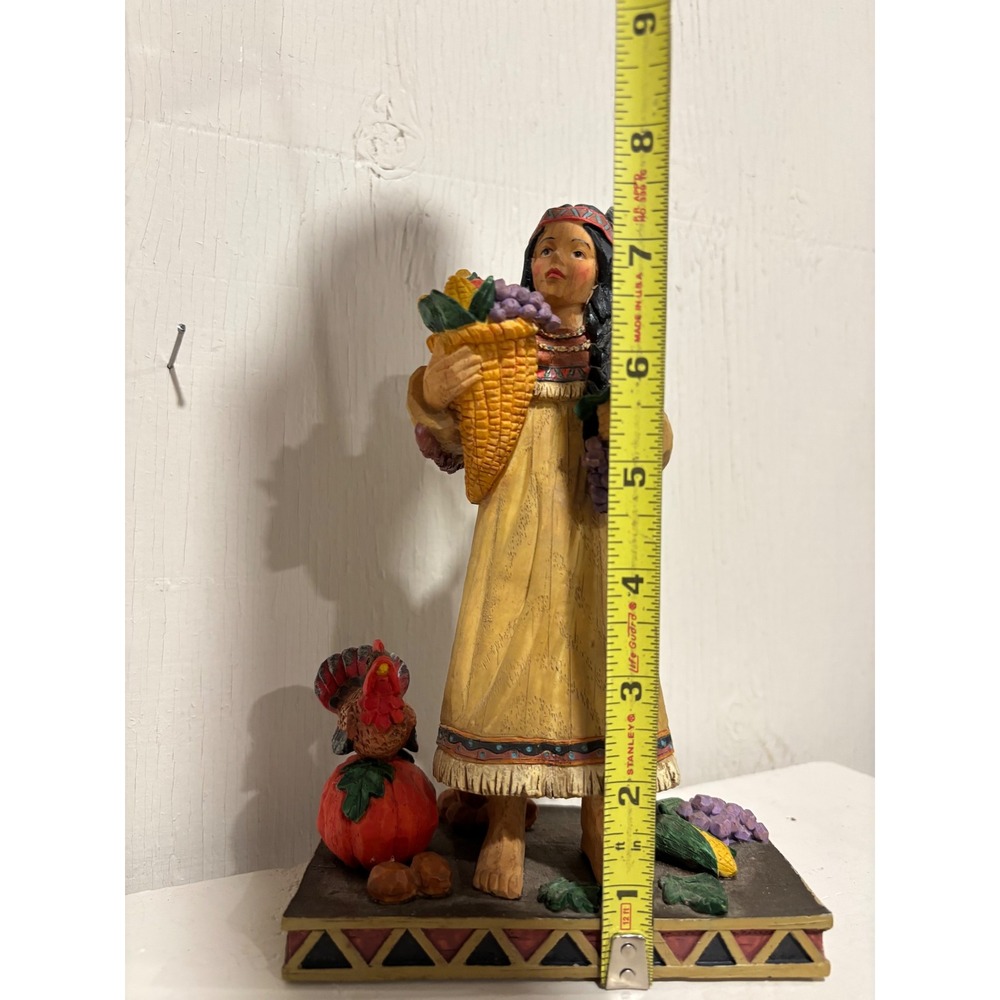 Native American Woman Harvest Figurine Thanksgiving Turkey Pumpkin Decor 8.5"